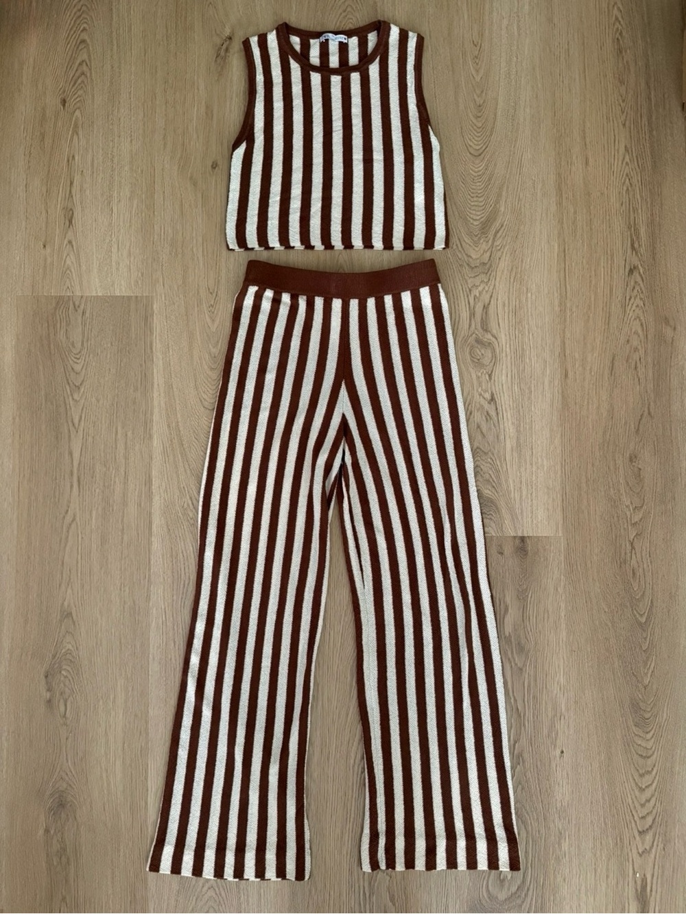 Zara knit striped wide leg and top matching set ( pre owned)